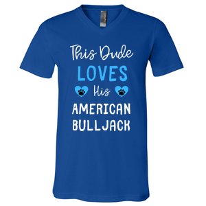 This Dude Loves His American Bulljack Great Gift V-Neck T-Shirt