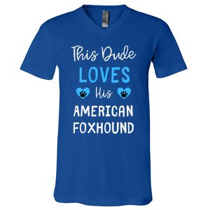 This Dude Loves His American Foxhound Funny Gift V-Neck T-Shirt