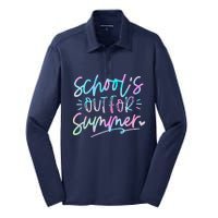 Tie Dye Last Day Of School Schools Out For Summer Teacher Silk Touch Performance Long Sleeve Polo