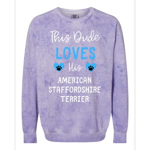 This Dude Loves His American Staffordshire Terrier Gift Colorblast Crewneck Sweatshirt