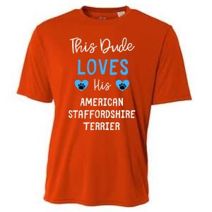 This Dude Loves His American Staffordshire Terrier Gift Cooling Performance Crew T-Shirt