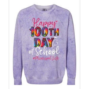 Tie Dye Leopard Happy 100th Day Of School Principal Life Gift Colorblast Crewneck Sweatshirt