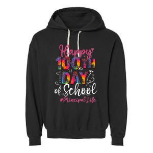 Tie Dye Leopard Happy 100th Day Of School Principal Life Gift Garment-Dyed Fleece Hoodie