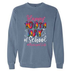 Tie Dye Leopard Happy 100th Day Of School Principal Life Gift Garment-Dyed Sweatshirt