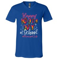 Tie Dye Leopard Happy 100th Day Of School Principal Life Gift V-Neck T-Shirt