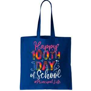 Tie Dye Leopard Happy 100th Day Of School Principal Life Gift Tote Bag