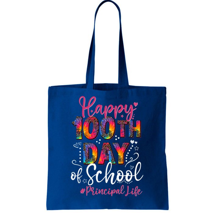 Tie Dye Leopard Happy 100th Day Of School Principal Life Gift Tote Bag