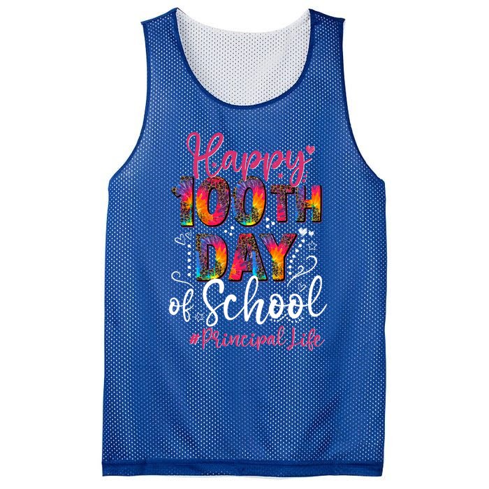 Tie Dye Leopard Happy 100th Day Of School Principal Life Gift Mesh Reversible Basketball Jersey Tank