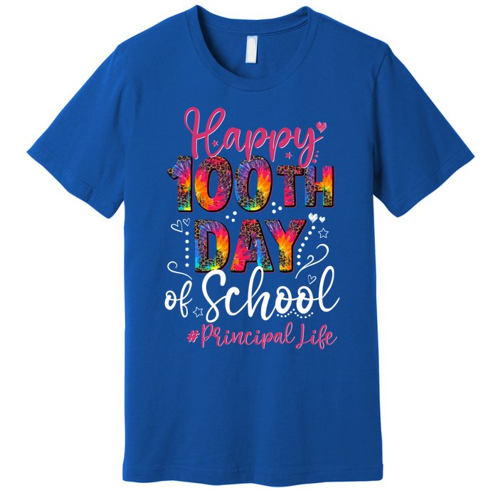 Tie Dye Leopard Happy 100th Day Of School Principal Life Gift Premium T-Shirt