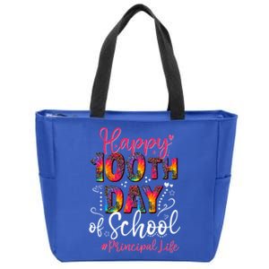 Tie Dye Leopard Happy 100th Day Of School Principal Life Gift Zip Tote Bag