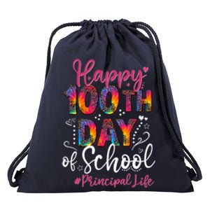 Tie Dye Leopard Happy 100th Day Of School Principal Life Gift Drawstring Bag