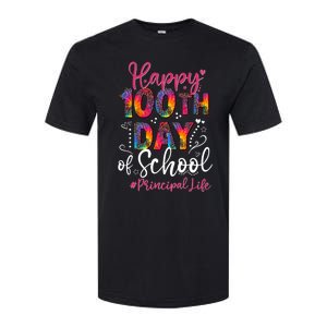 Tie Dye Leopard Happy 100th Day Of School Principal Life Gift Softstyle CVC T-Shirt