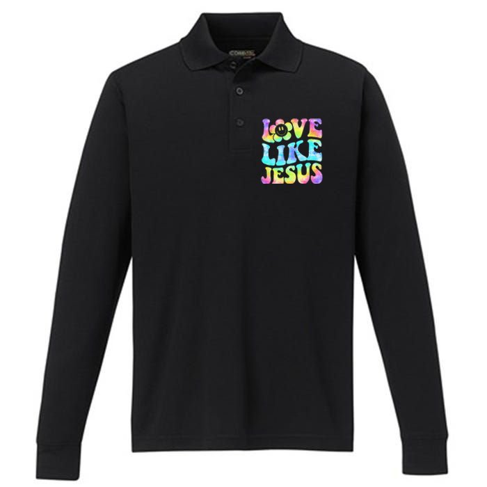 Tie Dye Love Like Jesus Retro Groovy Christian Religious God Performance Long Sleeve Polo