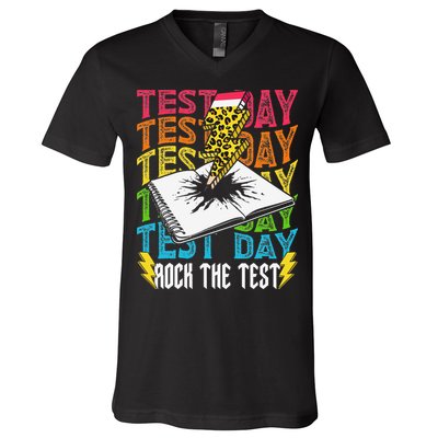 Testing Day Motivational School Teacher Rock The Test Day V-Neck T-Shirt