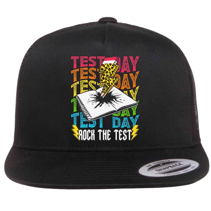Testing Day Motivational School Teacher Rock The Test Day Flat Bill Trucker Hat