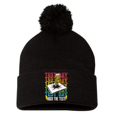 Testing Day Motivational School Teacher Rock The Test Day Pom Pom 12in Knit Beanie