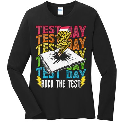 Testing Day Motivational School Teacher Rock The Test Day Ladies Long Sleeve Shirt