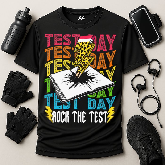 Testing Day Motivational School Teacher Rock The Test Day Cooling Performance Crew T-Shirt