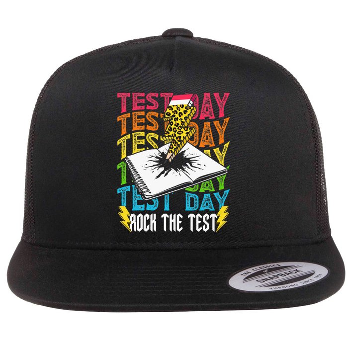 Testing Day Motivational School Teacher Rock The Test Day Flat Bill Trucker Hat
