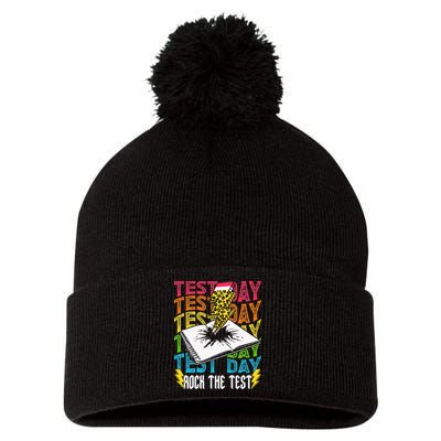 Testing Day Motivational School Teacher Rock The Test Day Pom Pom 12in Knit Beanie