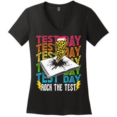 Testing Day Motivational School Teacher Rock The Test Day Women's V-Neck T-Shirt