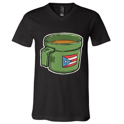 Tacita De Mantequilla Cafe Puerto Rico Bandera Boricua V-Neck T-Shirt