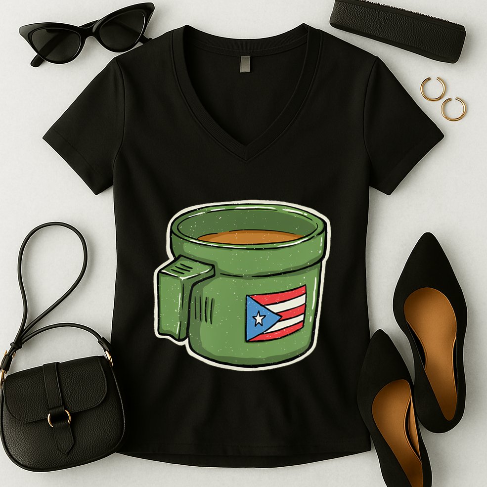 Tacita De Mantequilla Cafe Puerto Rico Bandera Boricua Women's V-Neck T-Shirt
