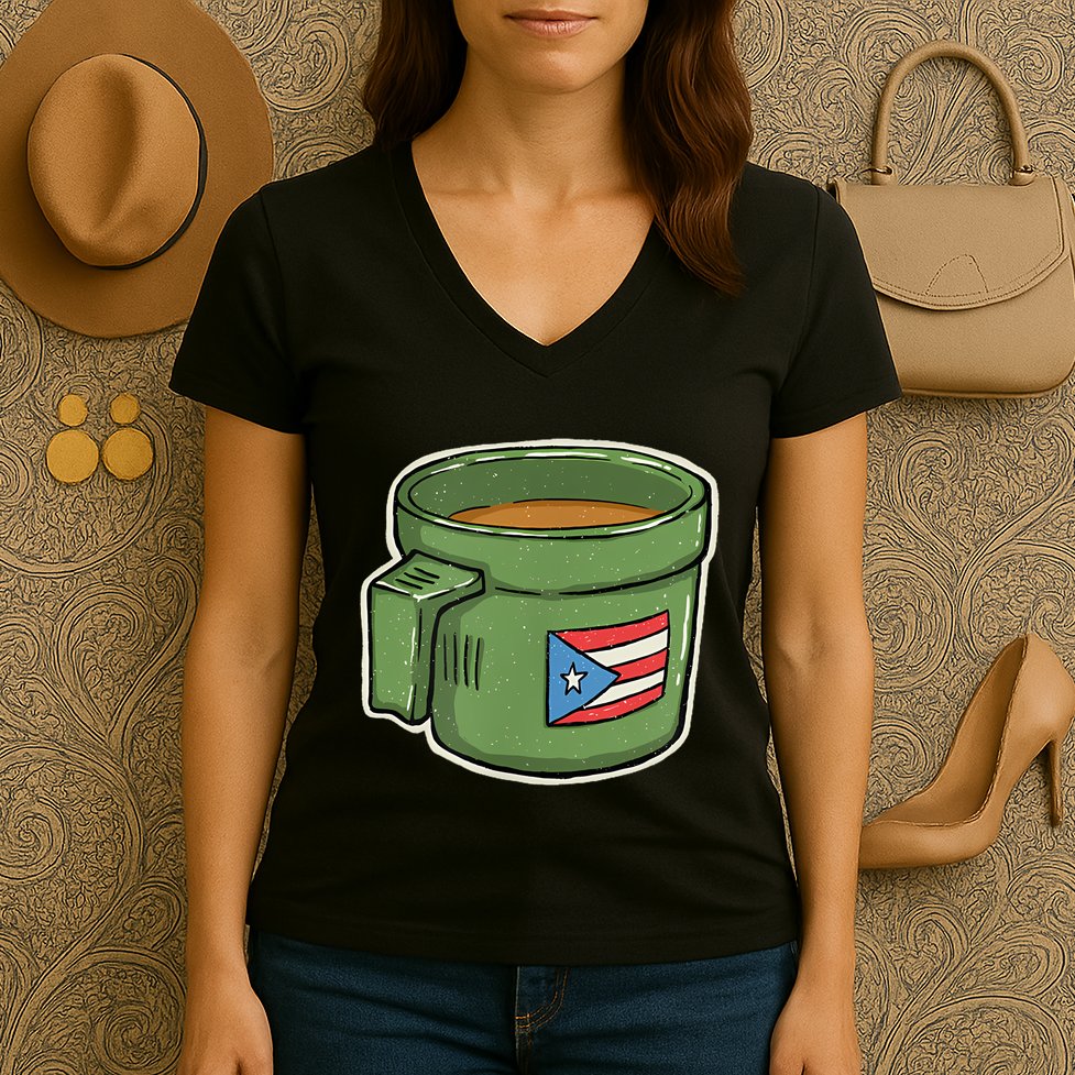 Tacita De Mantequilla Cafe Puerto Rico Bandera Boricua Women's V-Neck T-Shirt