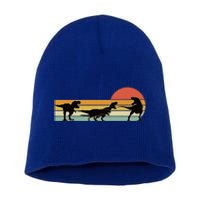 Trex Dinosaur March Retro Sunset Short Acrylic Beanie