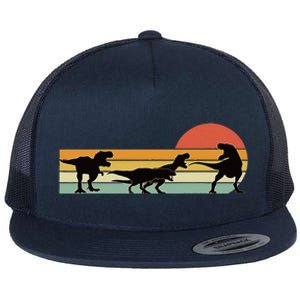 Trex Dinosaur March Retro Sunset Flat Bill Trucker Hat