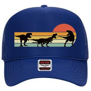 Trex Dinosaur March Retro Sunset High Crown Mesh Back Trucker Hat