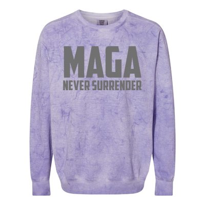 Trump Dark Maga Never Surrender Colorblast Crewneck Sweatshirt