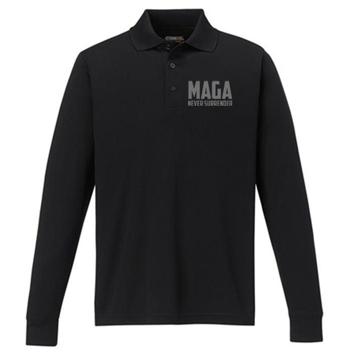 Trump Dark Maga Never Surrender Performance Long Sleeve Polo