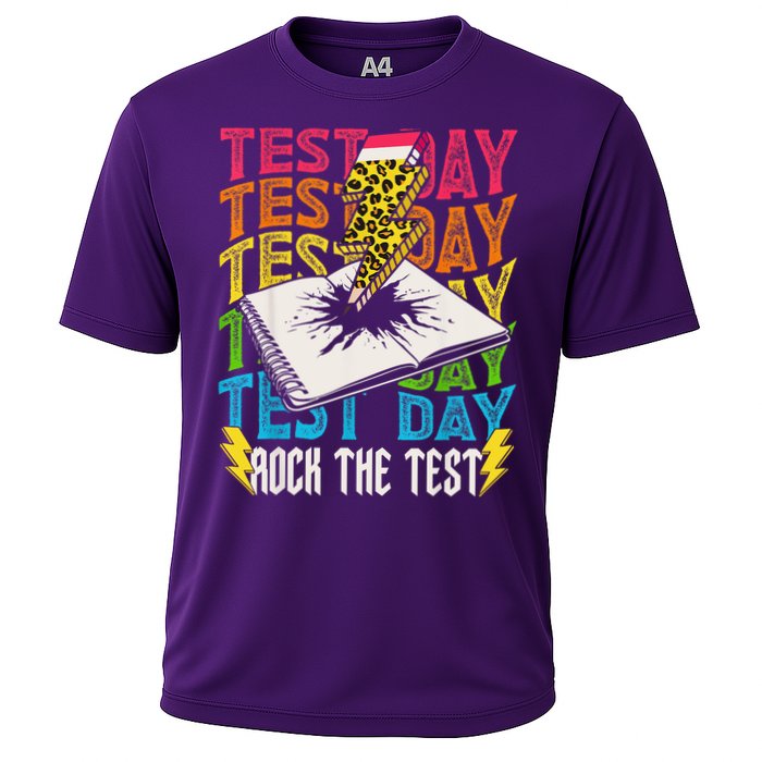 Testing Day Motivational School Teacher Rock The Test Day Cooling Performance Crew T-Shirt