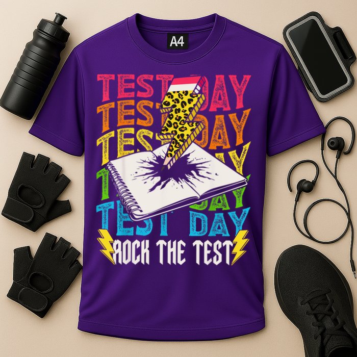 Testing Day Motivational School Teacher Rock The Test Day Cooling Performance Crew T-Shirt