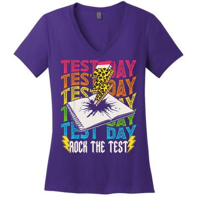 Testing Day Motivational School Teacher Rock The Test Day Women's V-Neck T-Shirt