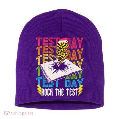 Testing Day Motivational School Teacher Rock The Test Day Short Acrylic Beanie