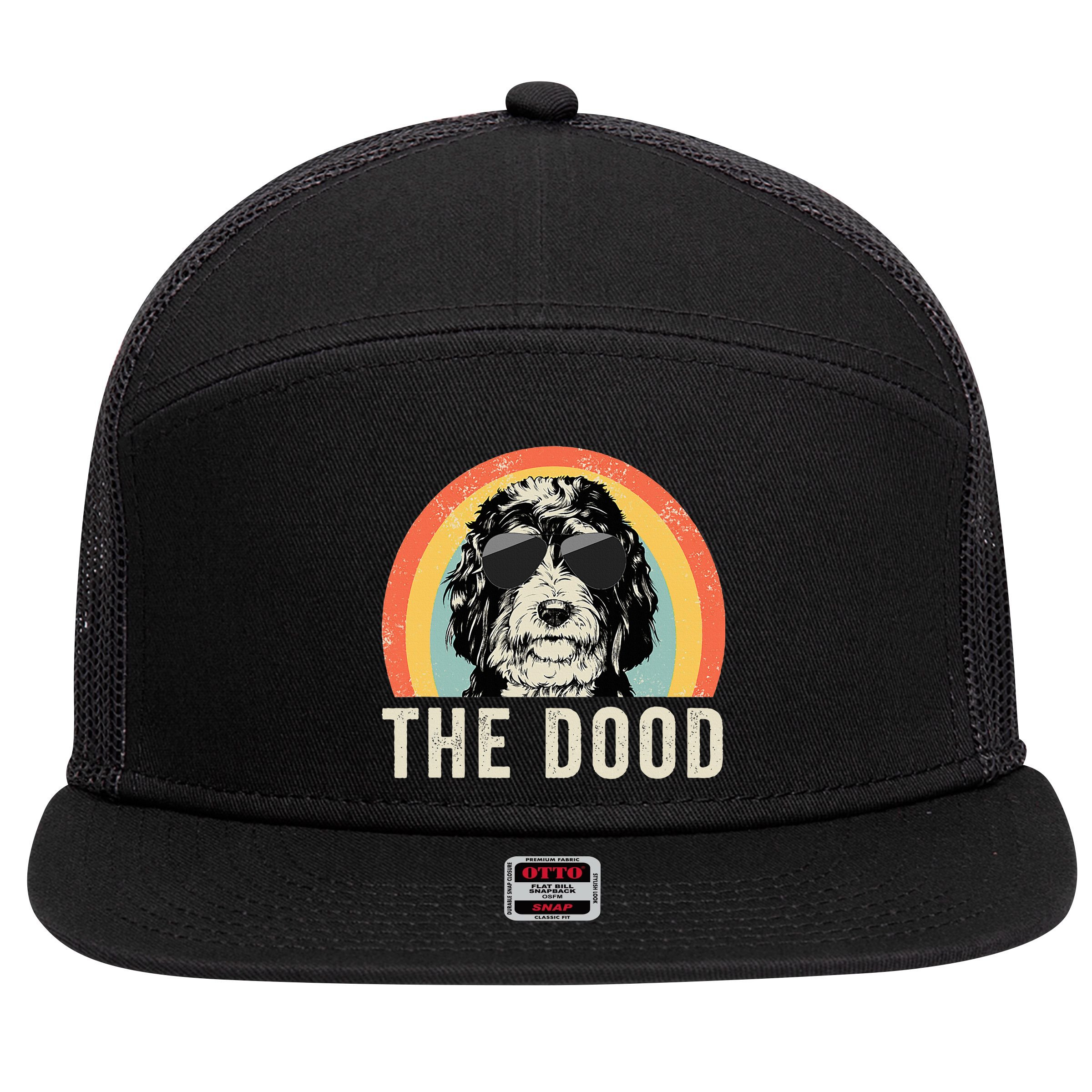 The Dood Mom Bernedoodle Doodle Dog Dad 7 Panel Mesh Trucker Snapback Hat