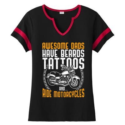 Tattooed Dad Motorcycle Fathers Day Gift Funny Tattoo Ladies Halftime Notch Neck Tee