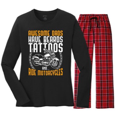 Tattooed Dad Motorcycle Fathers Day Gift Funny Tattoo Women's Long Sleeve Flannel Pajama Set 