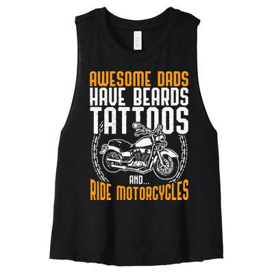 Tattooed Dad Motorcycle Fathers Day Gift Funny Tattoo Women's Racerback Cropped Tank