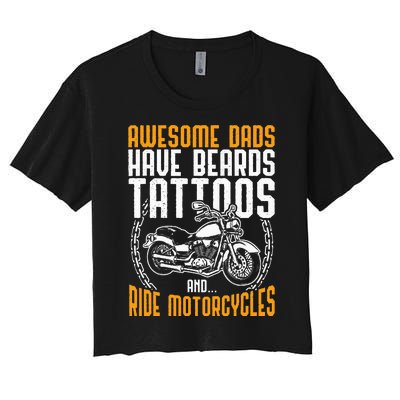 Tattooed Dad Motorcycle Fathers Day Gift Funny Tattoo Women's Crop Top Tee