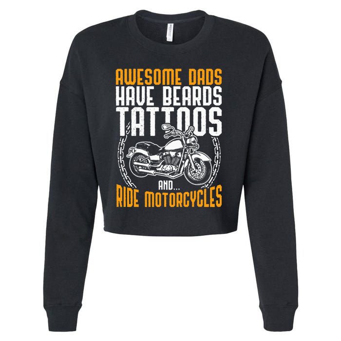 Tattooed Dad Motorcycle Fathers Day Gift Funny Tattoo Cropped Pullover Crew