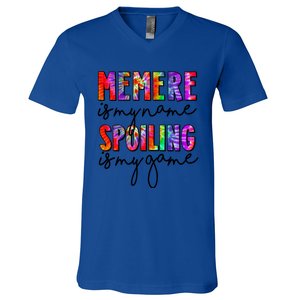 Tie Dye Memere Is My Name Spoiling Is My Game Mothers Day Gift V-Neck T-Shirt