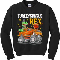 Turkey Dino Monster Truck Thanksgiving Turkeysaurus Rex Kids Sweatshirt