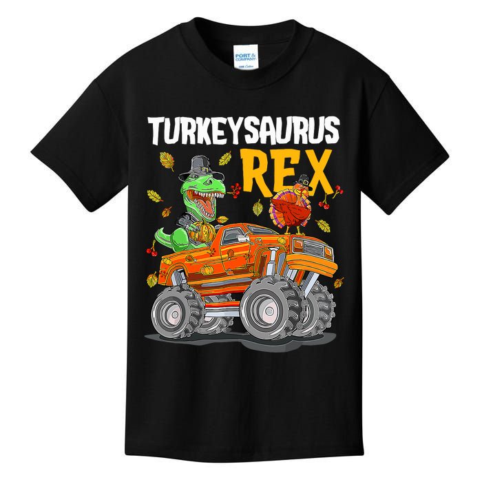 Turkey Dino Monster Truck Thanksgiving Turkeysaurus Rex Kids T-Shirt