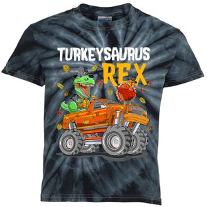 Turkey Dino Monster Truck Thanksgiving Turkeysaurus Rex Kids Tie-Dye T-Shirt