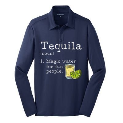 Tequila Definition Magic Water For Fun People Drinking Silk Touch Performance Long Sleeve Polo