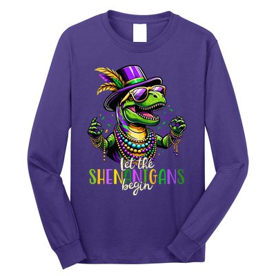 Trex Dinosaur Mardi Gras Costume Let The Shenanigans Begin Long Sleeve Shirt