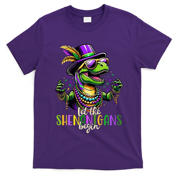 Trex Dinosaur Mardi Gras Costume Let The Shenanigans Begin T-Shirt